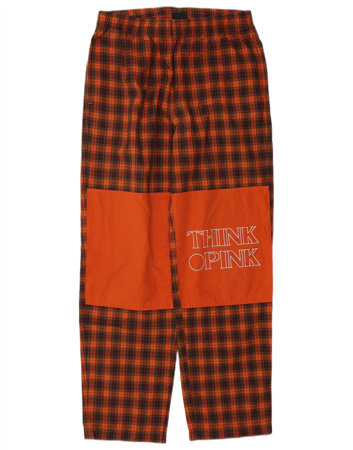 Think Pink Mens Graphic Tracksuit Trousers Small  Orange Check Cotton