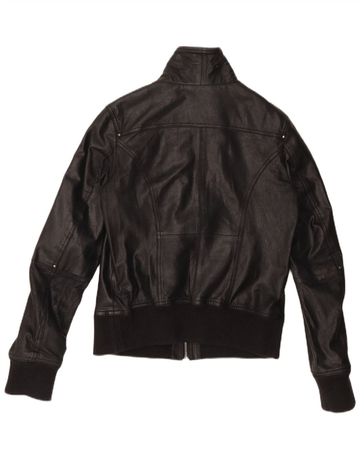 BERSHKA Womens Crop Leather Jacket UK 14 Large Black Leather