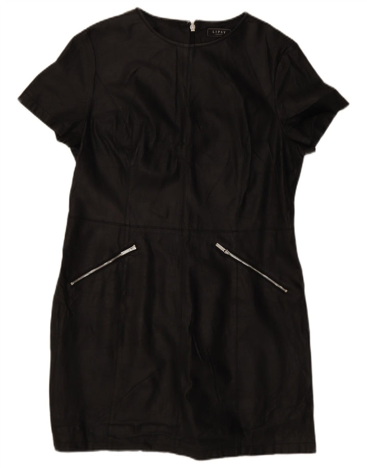 Lipsy Womens Faux Leather Dress UK 14 Medium Black Polyurethane