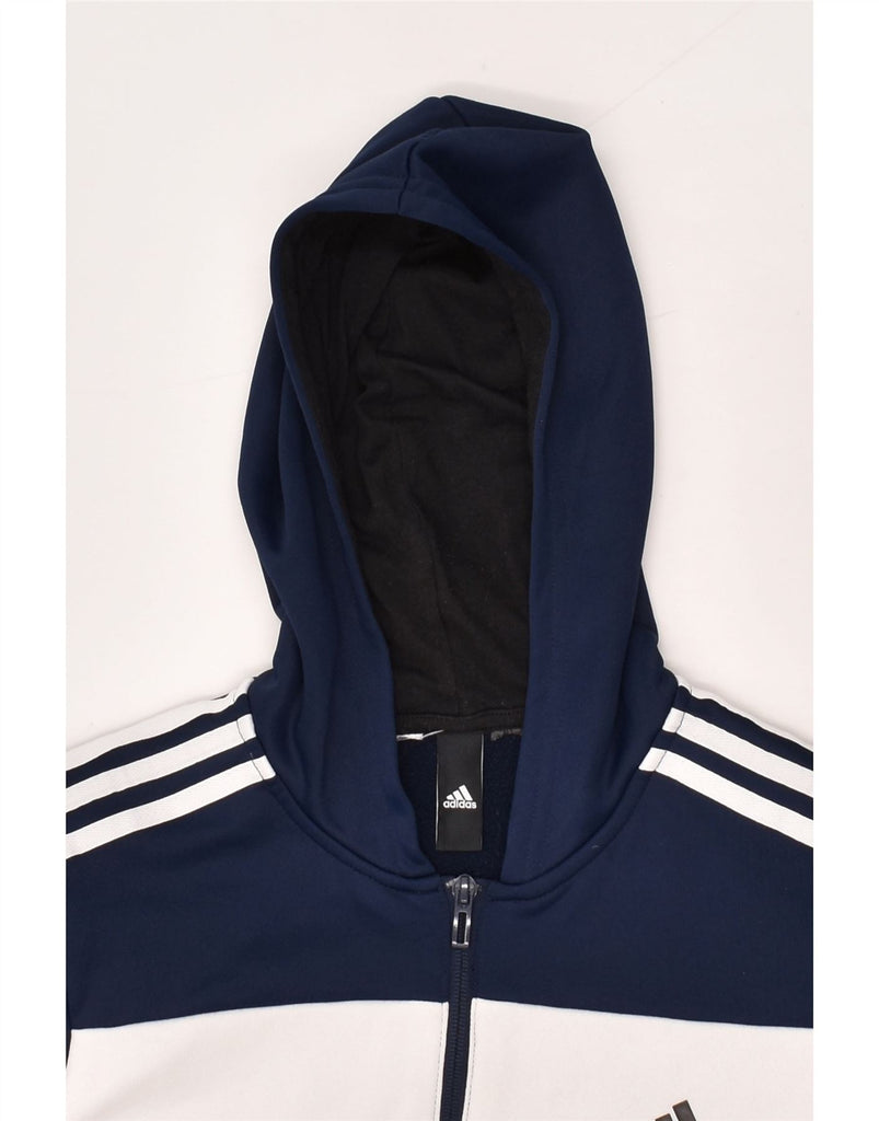 ADIDAS Boys Graphic Zip Neck Hoodie Jumper 9-10 Years Navy Blue Polyester | Vintage Adidas | Thrift | Second-Hand Adidas | Used Clothing | Messina Hembry 