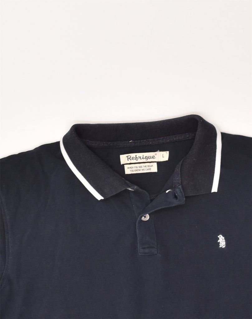 REFRIGUE Mens Slim Polo Shirt Large Navy Blue Cotton | Vintage Refrigue | Thrift | Second-Hand Refrigue | Used Clothing | Messina Hembry 