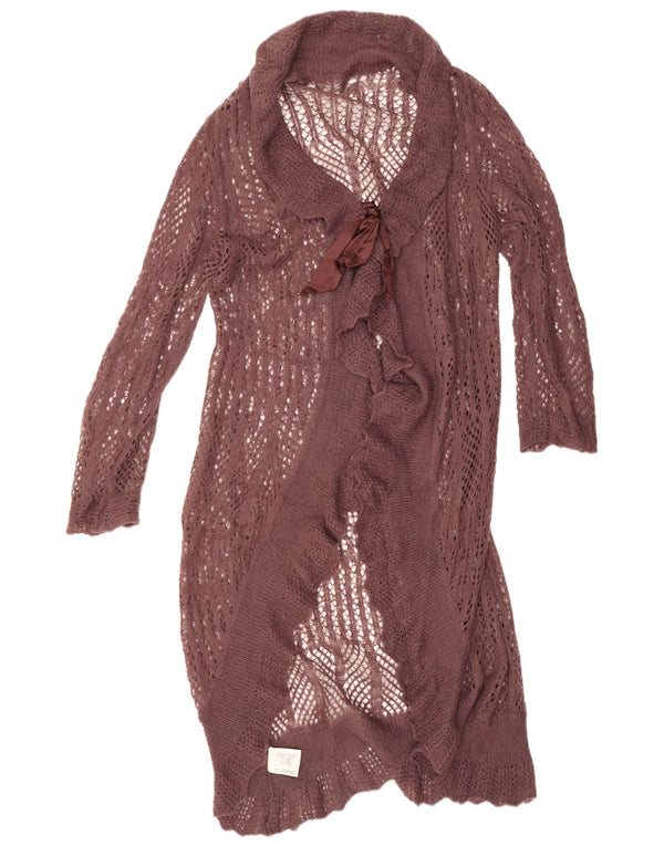 Vintage Womens Longline Cardigan Sweater UK 16 Large Brown Acrylic