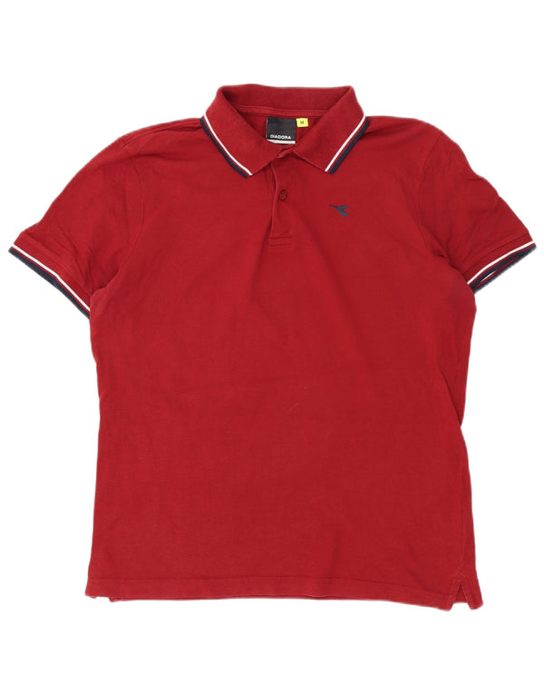 Diadora Mens Polo Shirt Medium Burgundy Striped Cotton