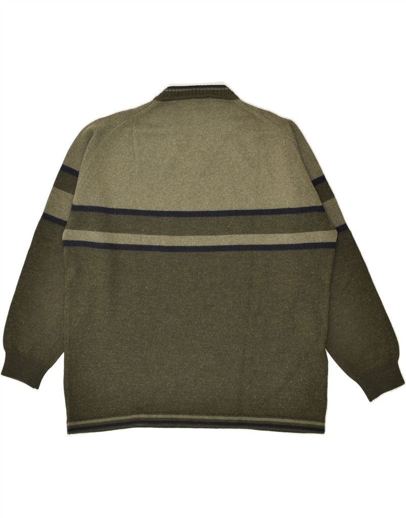 PIERRE CARDIN Mens V-Neck Jumper Sweater Large Green Colourblock Wool | Vintage Pierre Cardin | Thrift | Second-Hand Pierre Cardin | Used Clothing | Messina Hembry 