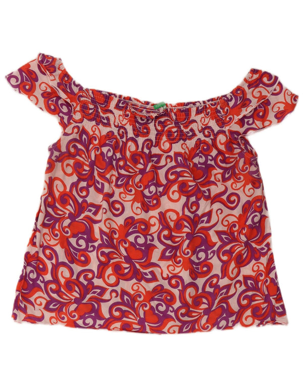 BENETTON Girls Off Shoulder Top 10-11 Years XL Multicoloured Floral Cotton