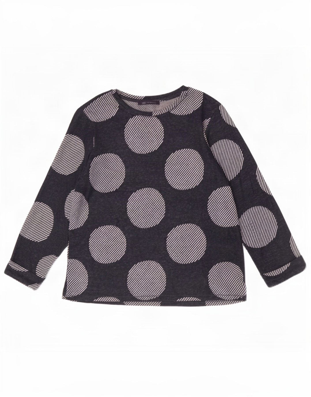Marks & Spencer Womens Top 3/4 Sleeve UK 12 Medium Navy Blue Geometric