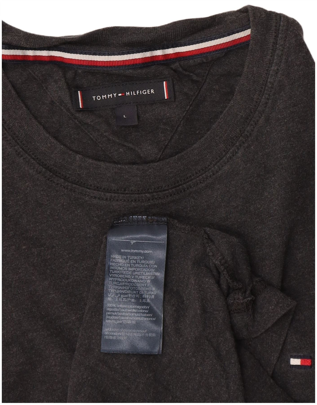 TOMMY HILFIGER Mens T-Shirt Top Large Grey Cotton