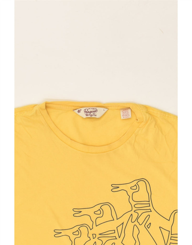 PENGUIN Womens Graphic T-Shirt Top UK 16 Large Yellow Cotton | Vintage Penguin | Thrift | Second-Hand Penguin | Used Clothing | Messina Hembry 