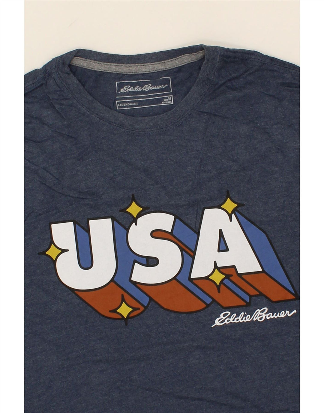 EDDIE BAUER Mens Graphic T-Shirt Top Medium Navy Blue Cotton Vintage Eddie Bauer and Second-Hand Eddie Bauer from Messina Hembry 