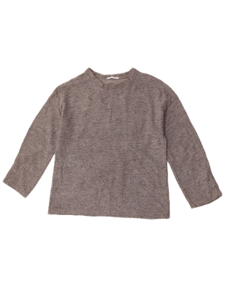 Zara Womens Oversized Top Long Sleeve UK 10 Small Grey Flecked Polyester