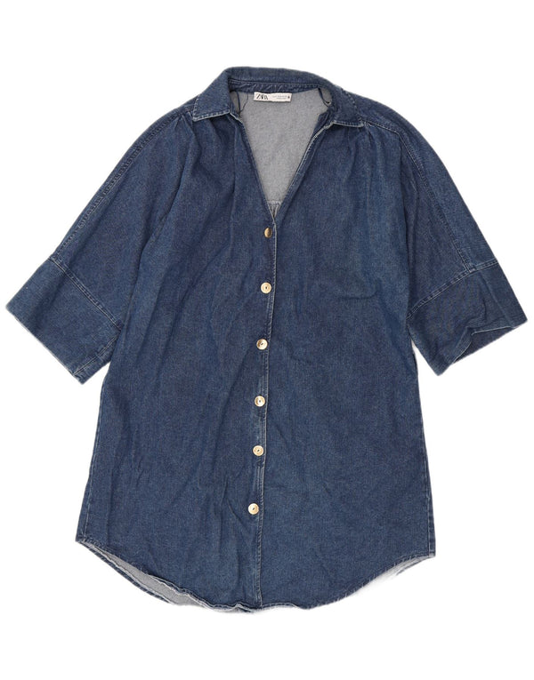 Zara Womens Denim Shirt Dress UK 14 Medium Blue Cotton