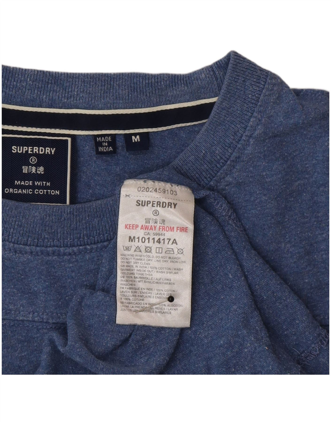 Superdry Mens T-Shirt Top Medium Blue Flecked Cotton