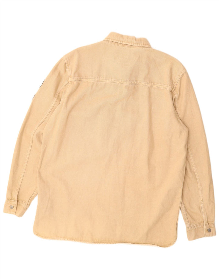 ZARA Mens Relaxed Fit Flannel Shirt Large Beige Cotton