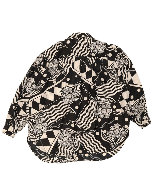 Yessica Womens Abstract Pattern Shirt Blouse IT 44 Medium Black Silk