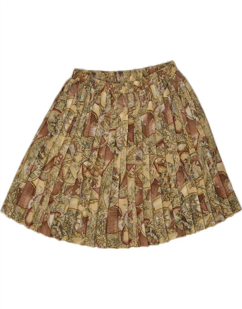 VINTAGE Womens Abstract Pattern Pleated Skirt W28 Medium  Brown Polyester | Vintage Vintage | Thrift | Second-Hand Vintage | Used Clothing | Messina Hembry 