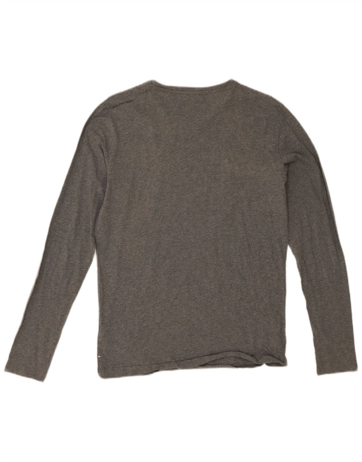 CALVIN KLEIN JEANS Mens Graphic Top Long Sleeve Small Grey Cotton