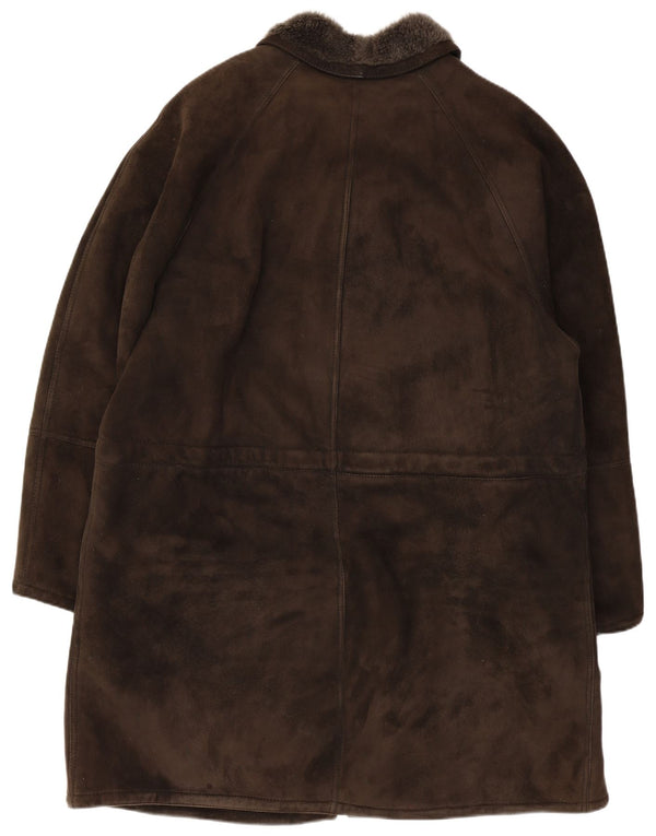 Vintage Mens Shearling Overcoat UK 40 Large Brown Leather