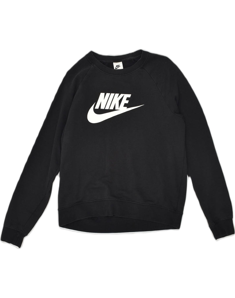 NIKE Womens Graphic Sweatshirt Jumper UK 14 Medium Black Cotton | Vintage Nike | Thrift | Second-Hand Nike | Used Clothing | Messina Hembry 