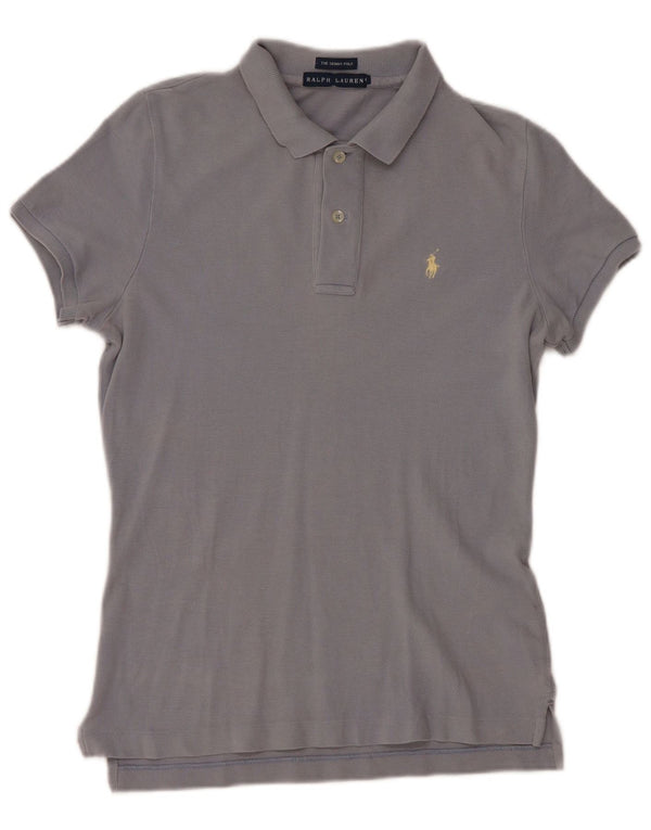 Ralph Lauren Womens Skinny Polo Shirt UK 12 Medium Grey Cotton
