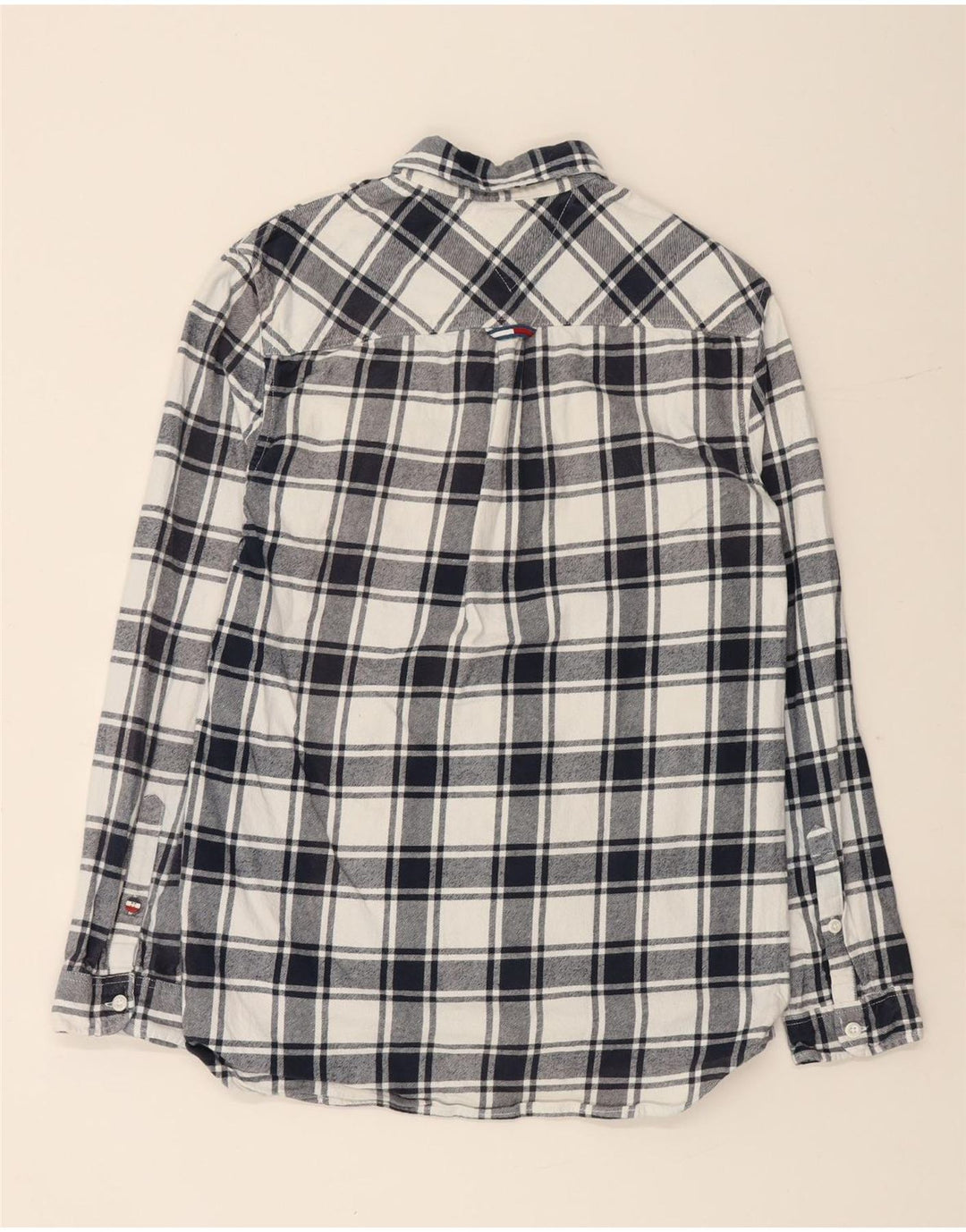 TOMMY HILFIGER Mens Regular Fit Flannel Shirt Small Navy Blue Check Cotton