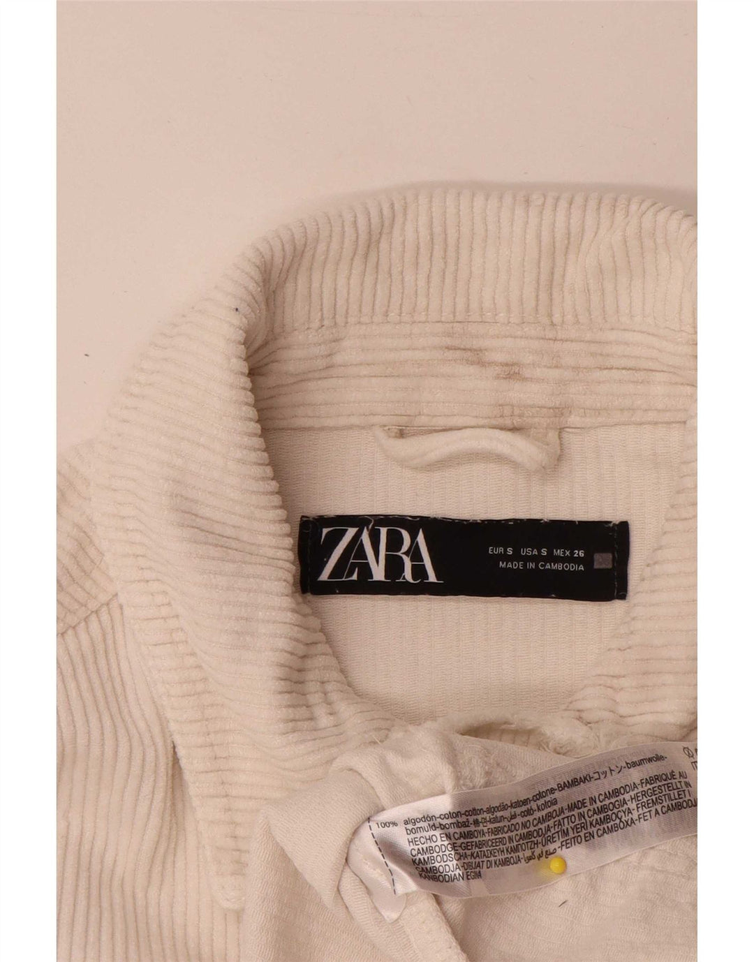 Zara Womens Oversized Corduroy Jacket UK 10 Small Off White Cotton