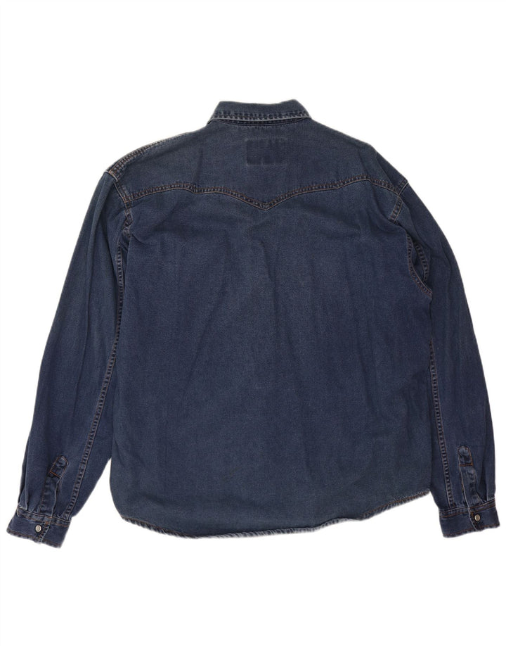 Vintage Mens Loose Fit Denim Shirt Medium Blue Cotton