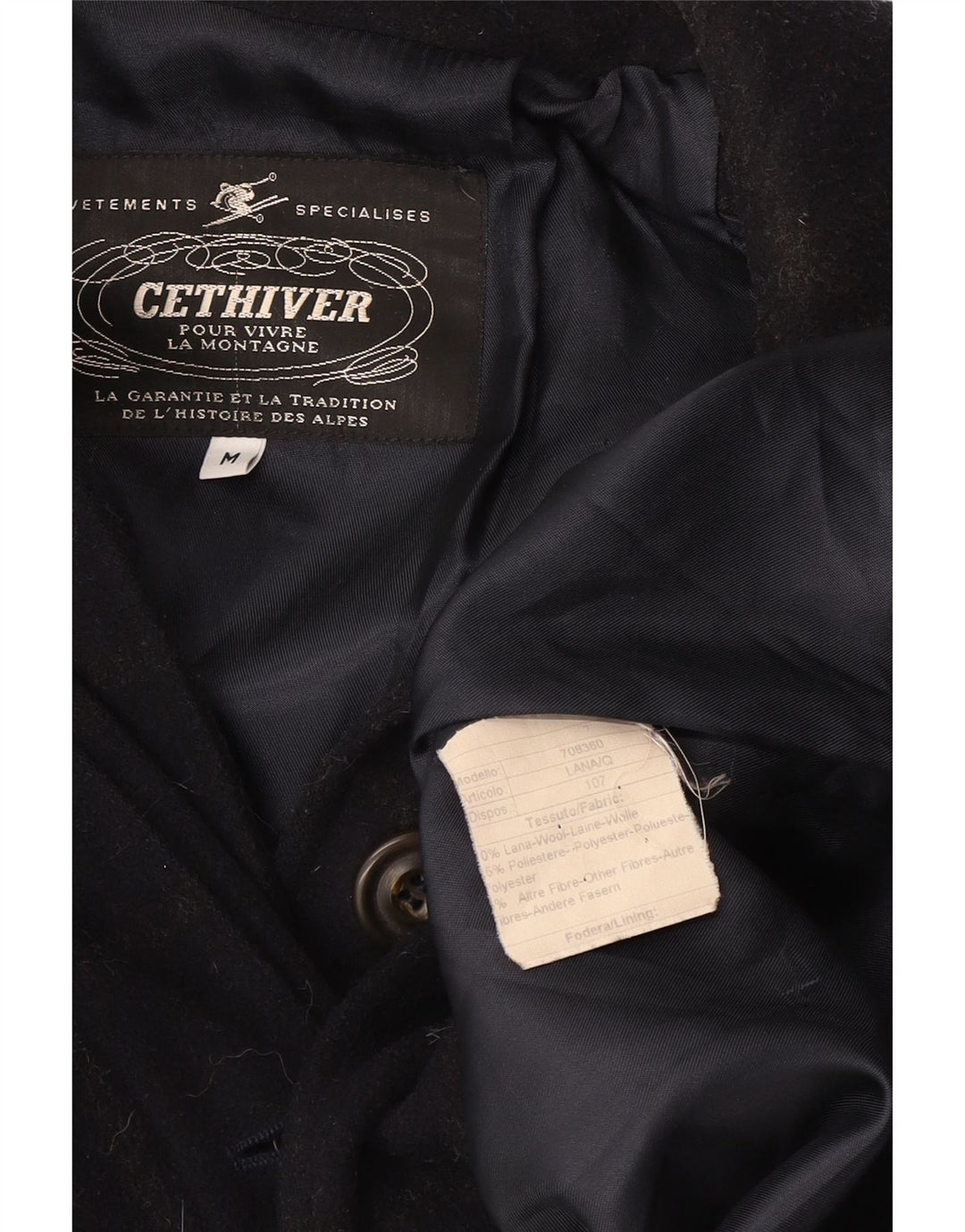 Vintage Womens Ski Overcoat UK 14 Medium Navy Blue Check Wool