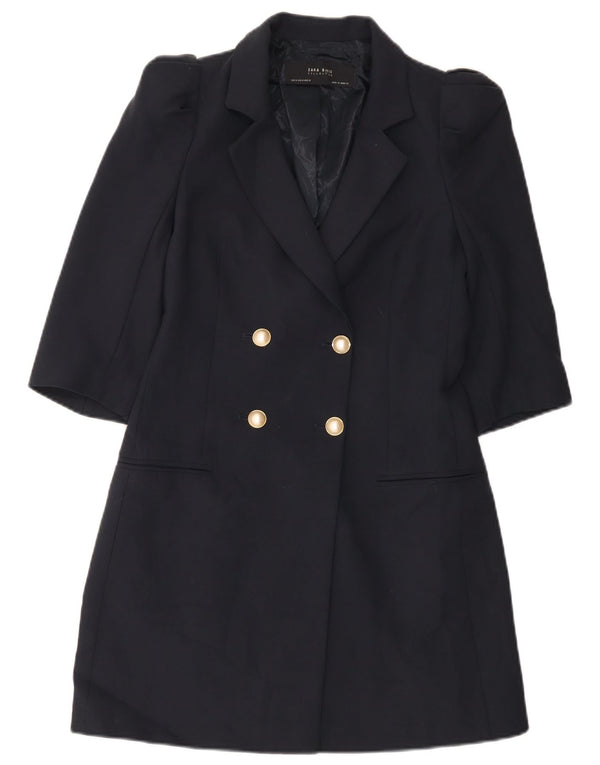 Zara Womens Longline Double Breasted Blazer Jacket UK 12 Medium Navy Blue