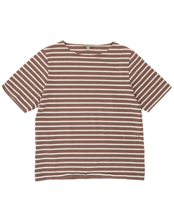 Cos Womens T-Shirt Top UK 14 Medium Brown Striped Cotton