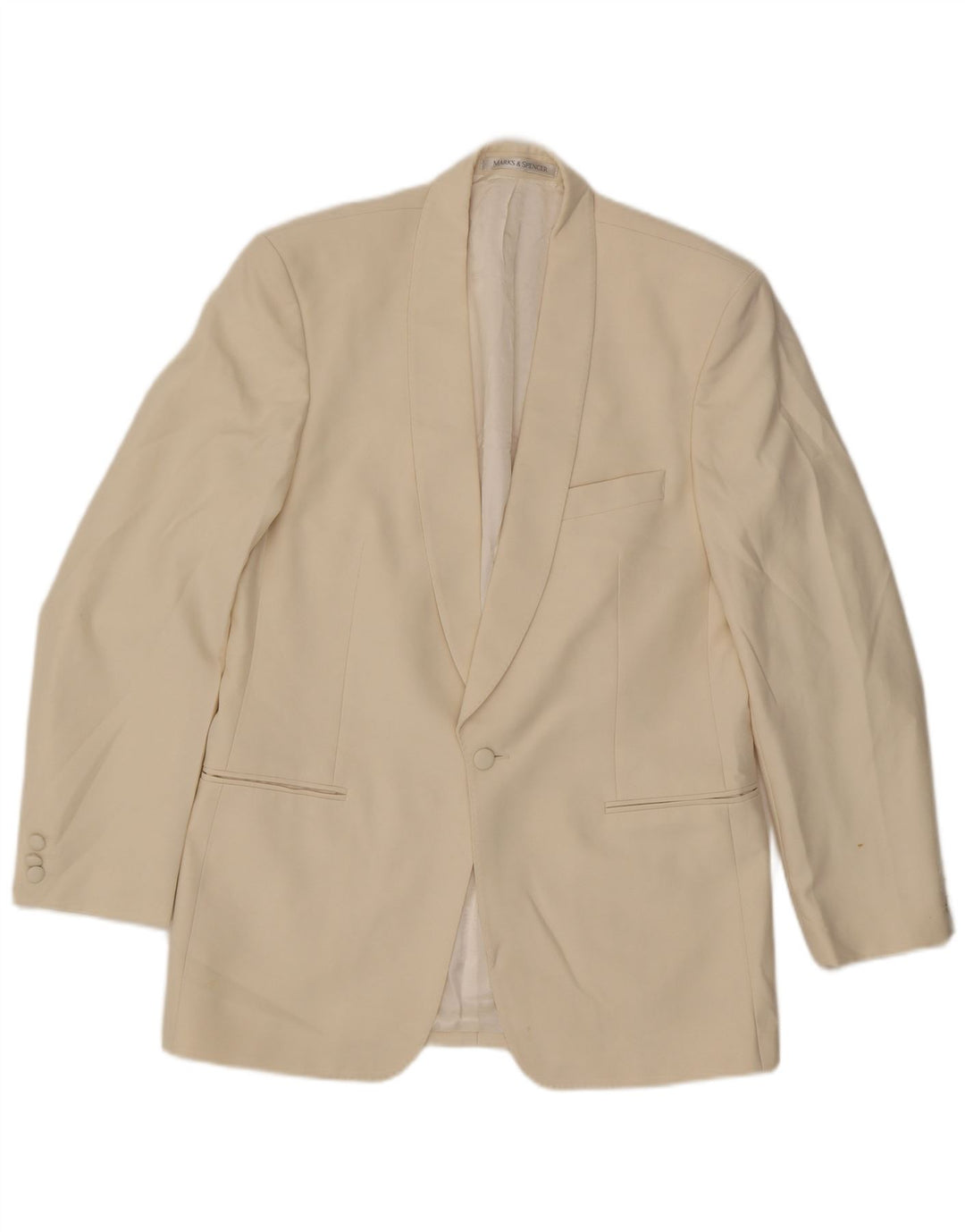 Marks & Spencer Mens Long 1 Button Blazer Jacket UK 40 Medium Off White