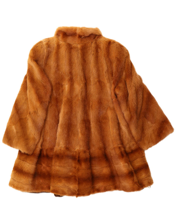 Vintage Womens Loose Fit Fur Coat UK 14 Large Brown Striped