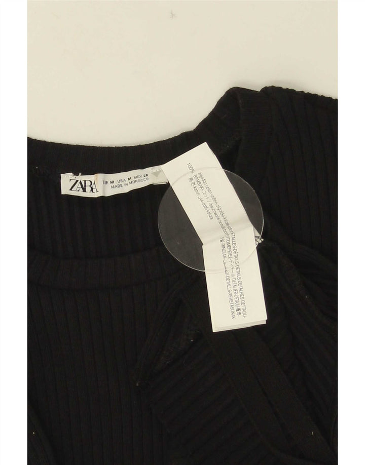 Zara Womens Sleeveless Crop Top UK 12 Medium Black Cotton