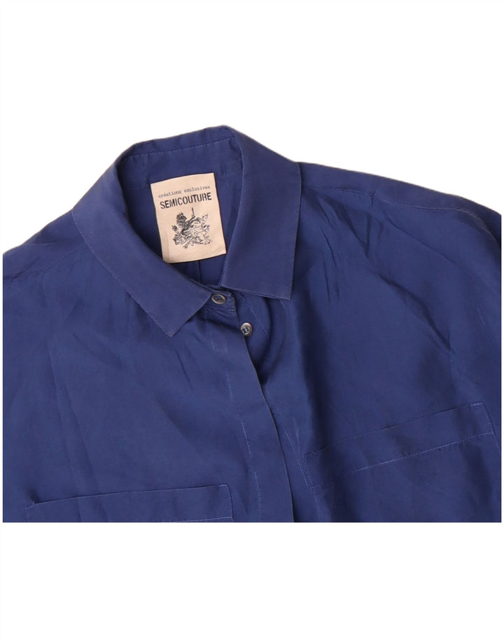 SEMICOUTURE Womens Short Sleeve Shirt Blouse UK 18 XL Blue Silk
