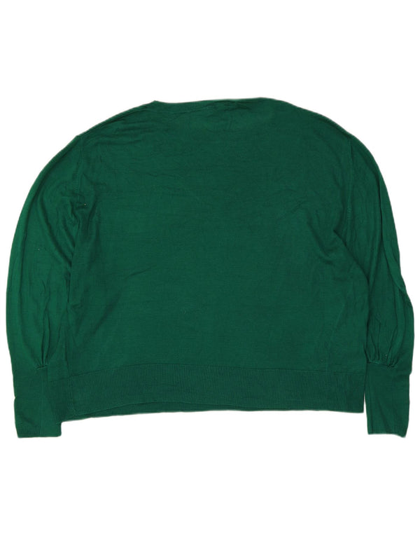 Zara Womens 3/4 Sleeve Oversized Boat Neck Jumper Sweater UK 10 Small Green