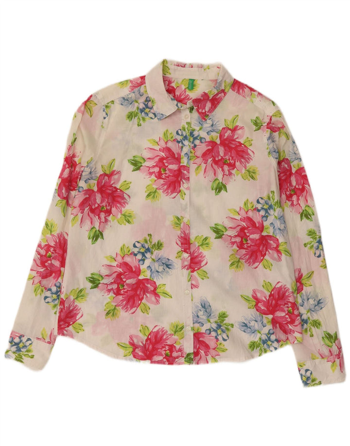 Benetton Womens Shirt UK 16 Large Multicoloured Floral Cotton