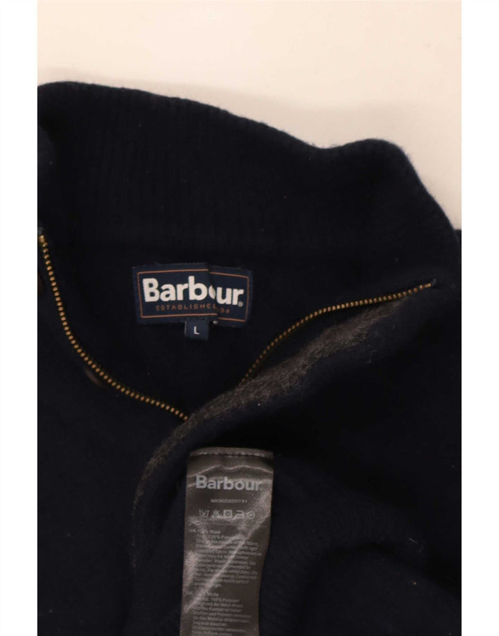 Barbour Mens Zip Neck Jumper Sweater Large Navy Blue Wool