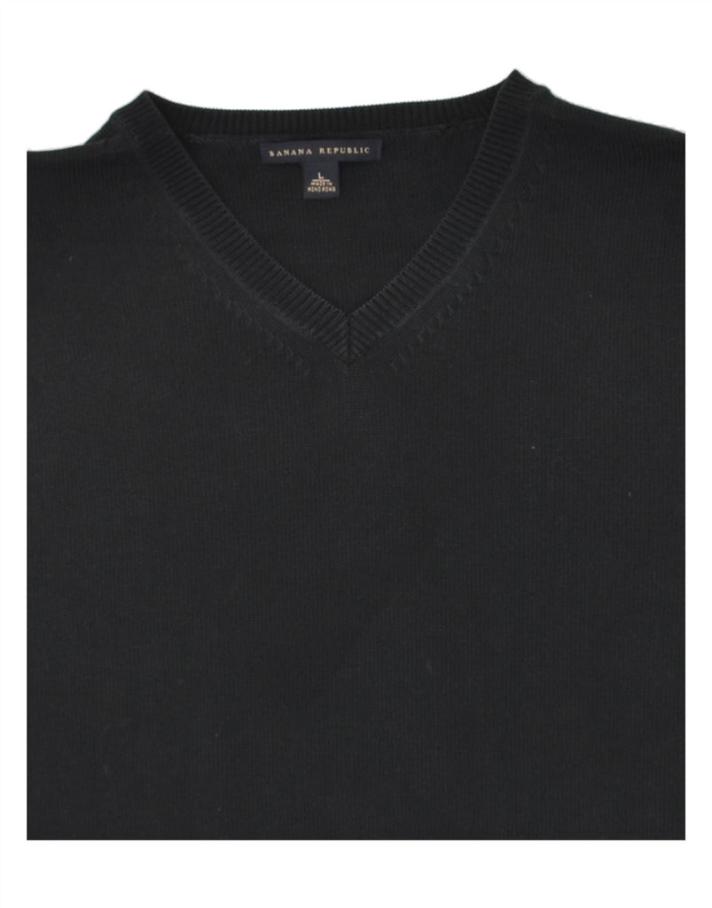 BANANA REPUBLIC Mens V-Neck Jumper Sweater Large Black Cotton | Vintage Banana Republic | Thrift | Second-Hand Banana Republic | Used Clothing | Messina Hembry 