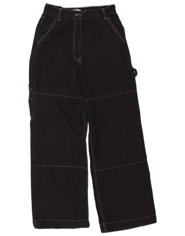 TOPSHOP Womens Straight Cargo Trousers UK 10 Small W28 L31 Black Cotton