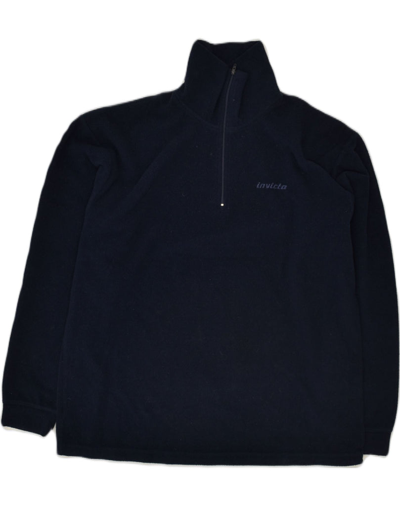 INVICTA Mens Zip Neck Fleece Jumper Medium Navy Blue Polyester | Vintage Invicta | Thrift | Second-Hand Invicta | Used Clothing | Messina Hembry 