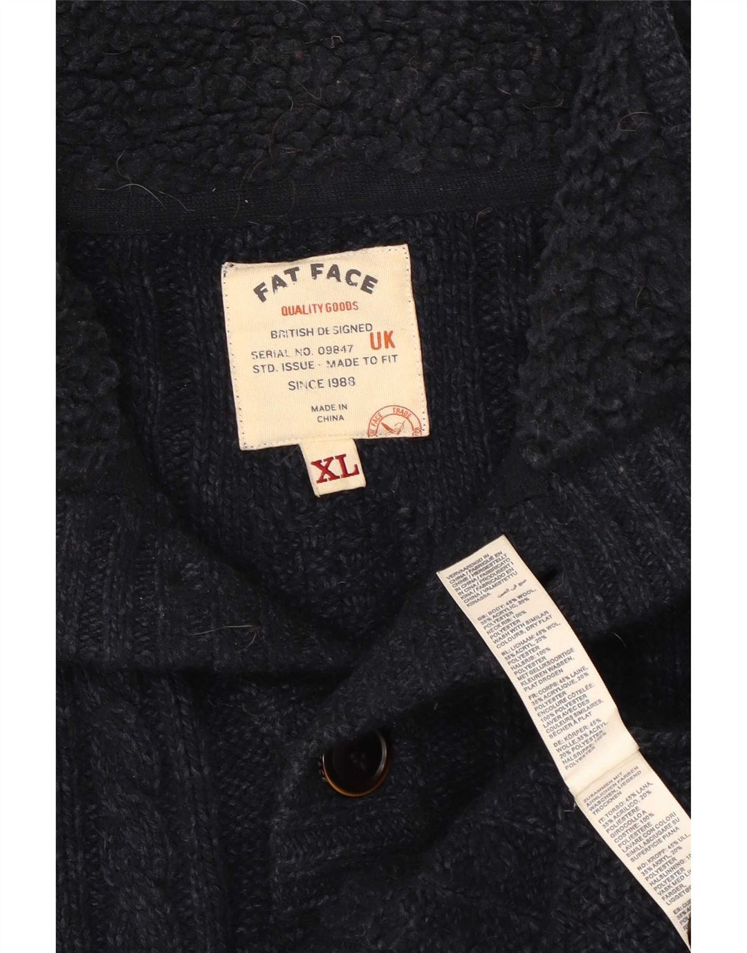 Fat Face Mens Button Neck Jumper Sweater XL Navy Blue Wool