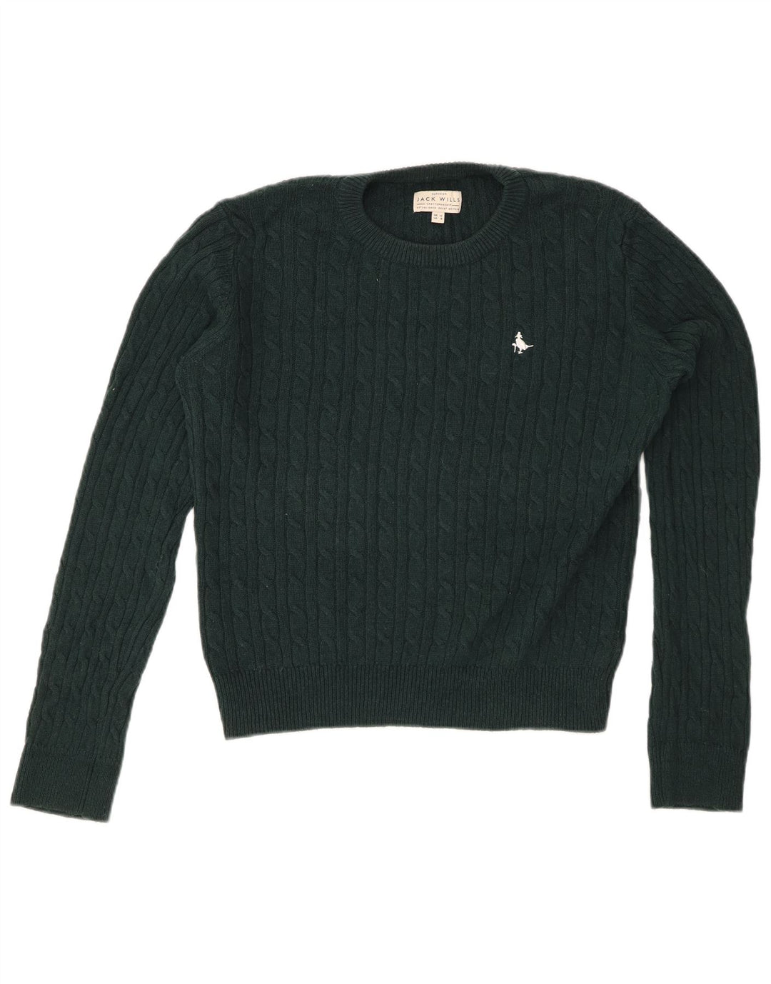 JACK WILLS Womens Crop Crew Neck Jumper Sweater UK 12 Medium Green Wool