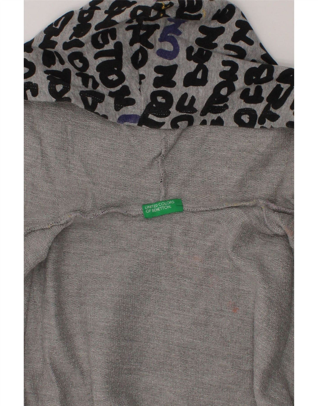 BENETTON Boys Abstract Pattern Zip Hoodie Sweater 6-7 Years Small Grey Vintage Benetton and Second-Hand Benetton from Messina Hembry 