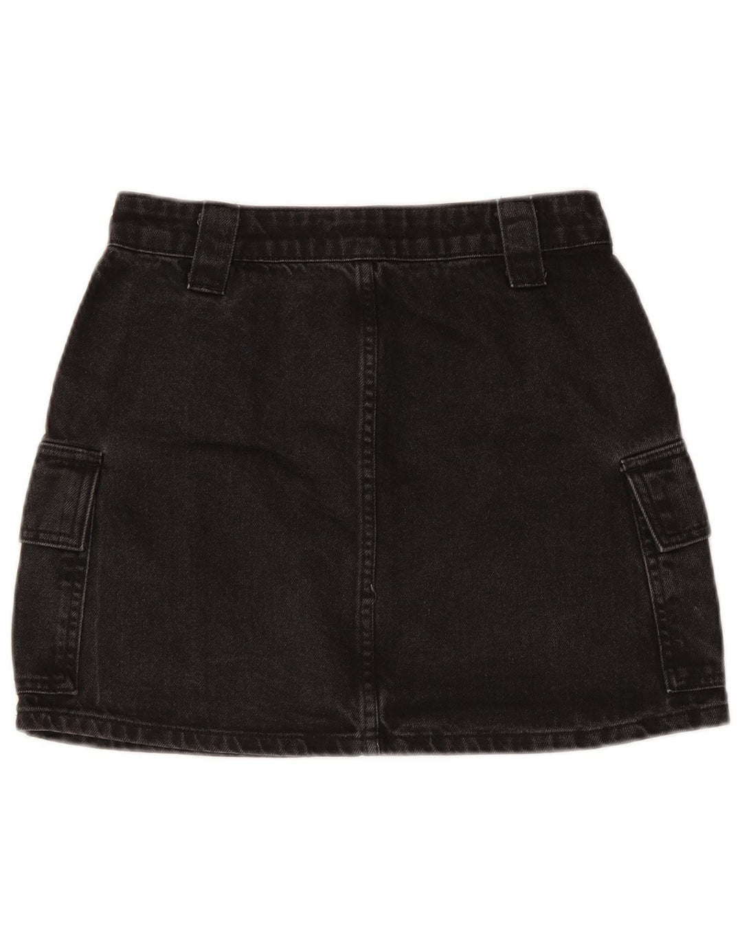 TOPSHOP Womens Denim Mini Cargo Skirt UK 8 Small W26 Black Cotton