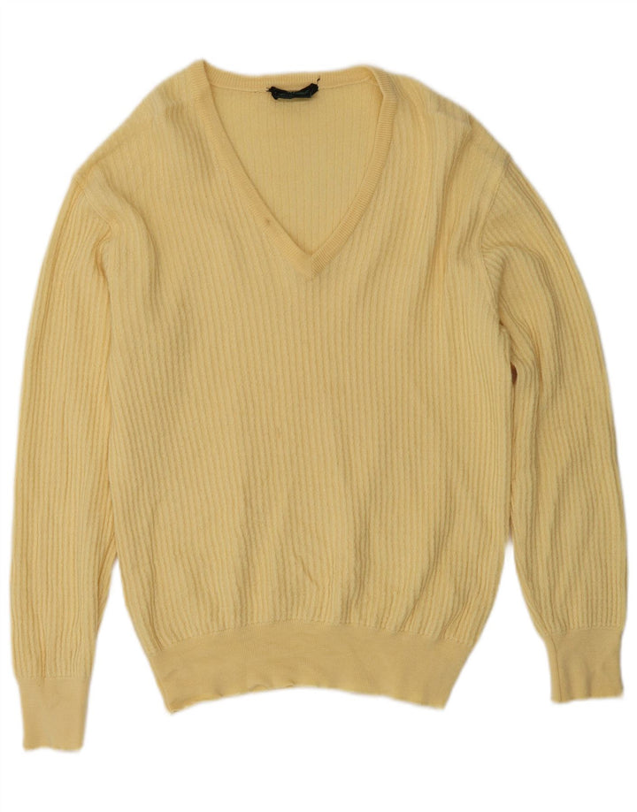 Vintage Mens V-Neck Jumper Sweater Medium Yellow Wool