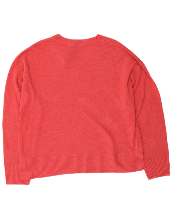 Marks & Spencer Womens V-Neck Jumper Sweater UK 22 3XL Pink Acrylic