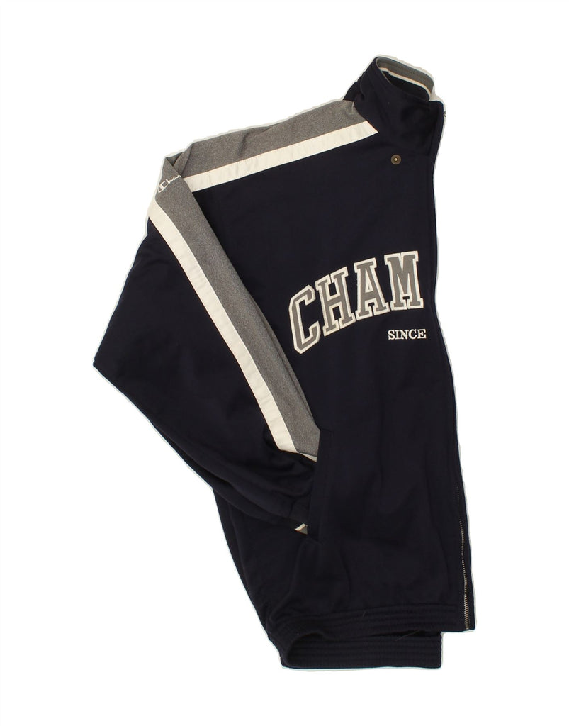 CHAMPION Mens Graphic Tracksuit Top Jacket XL Navy Blue Colourblock Vintage Champion and Second-Hand Champion from Messina Hembry 