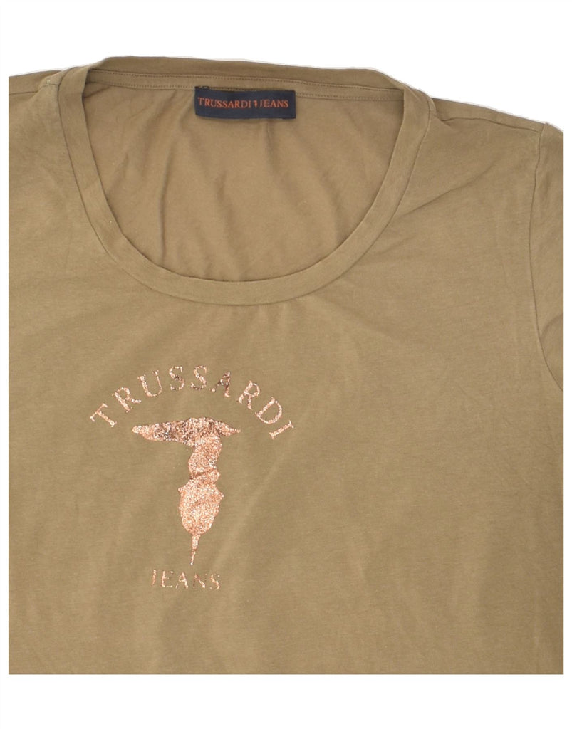 TRUSSARDI Womens Graphic T-Shirt Top UK 14 Medium Brown | Vintage Trussardi | Thrift | Second-Hand Trussardi | Used Clothing | Messina Hembry 