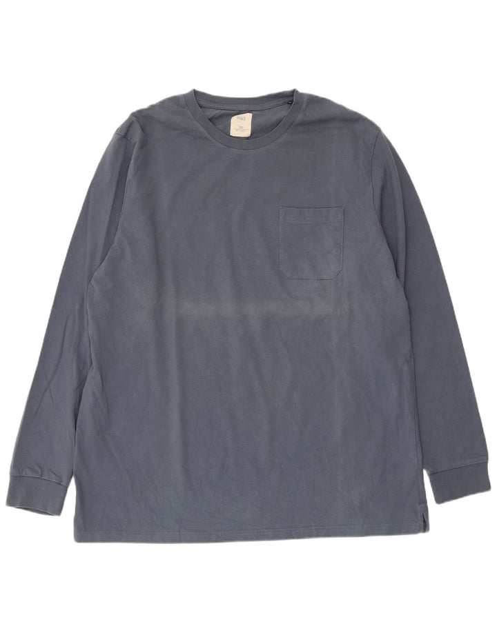 Marks & Spencer Mens Top Long Sleeve 2XL Blue Cotton
