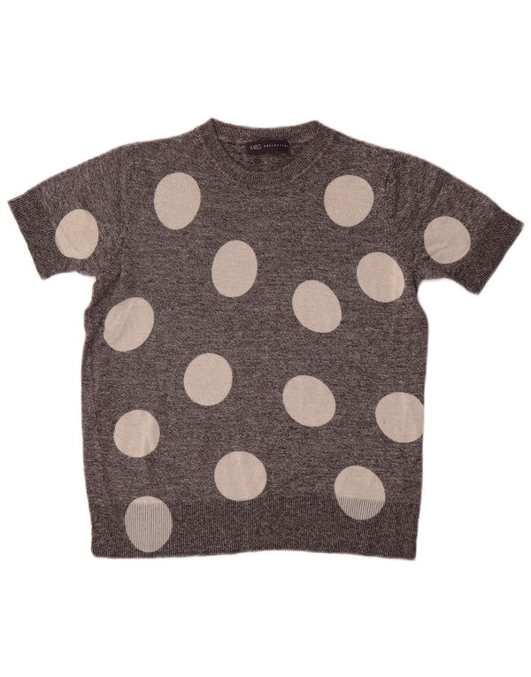 Marks & Spencer Womens Crew Neck Jumper Sweater UK 8 Small Grey Polka Dot