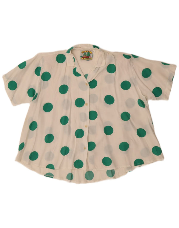 Vintage Womens Short Sleeve Shirt Blouse US 12 Large White Polka Dot